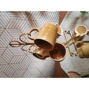 Vintage Mug Rack Orange Drip Glazed Ceramic Stackable Colored Mugs Made In Japan